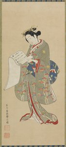 Bir mektup okuyan genç kadın, Edo dönemi, 1711-1785.