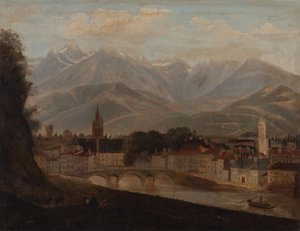 Arka planda Belledonne sıradağları olan Grenoble'ın görünümü 1831 (Tuval üzerine yağlı boya) by Isidore Dagnan
