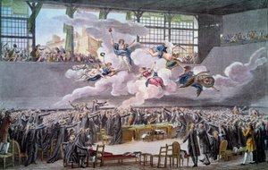 Fransız Devrimi: “” Le oath du jeu de Paume le 20 juin 1789”” Milletvekilleri, bir Anayasa düzeltilinceye kadar birbirlerinden ayrılmayacaklarına yemin ederler. Isidore Helman (1743-1809) 1789 Paris, B.N.