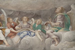 Melekler, müzisyen melekler ve puttolar, ebedi Baba ile Cennet detayı, c.1623-34 (3496185 detayı)