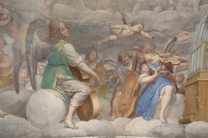Melekler, müzisyen melekler ve puttolar, ebedi Baba ile Cennet detayı, c.1623-34 (3496185 detayı)