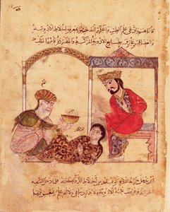 Ms.Arabe 3465 fol.78 A Tıbbi konsültasyon, Kelile ve Dimne kitabından by Islamic School