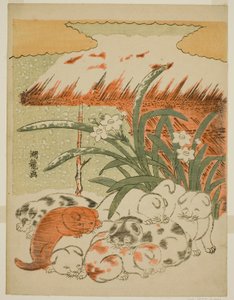 karda köpek yavrusu by Isoda Koryusai