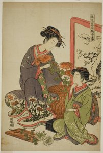 Dokuzuncu Ay (Choyo), "Beş Festivalin Modaya Uygun Bir Parodisi (Furyu yatsushi gosekku)" dizisinden by Isoda Koryusai