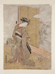 Kadın ve Serçe (renkli tahta baskı) by Isoda Koryusai