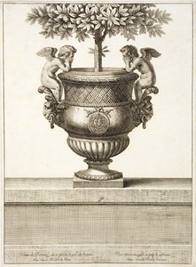 Narenciye ağaçları için kullanılan bronz çömleği, 'Versailles Görünümleri ve Planları'ndan bir çizim, Paris, c.1664-89 (gravür) by Israel the Younger (after) Silvestre