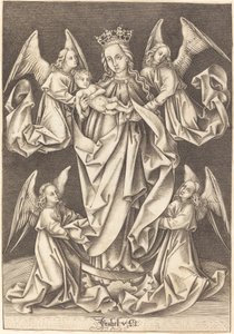 Dört Melek Tarafından Desteklenen Hilaldeki Madonna ve Çocuk by Israhel van Meckenem