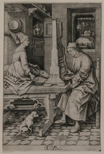 Organ Çalan ve Karısı, 1495-1503. by Israhel van Meckenem