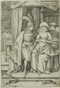 Yatakta Oturan Bir Erkek ve Kadın by Israhel van Meckenem the younger