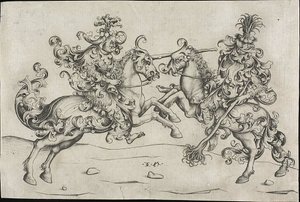 At Sırtında İki Vahşi Adamın Mücadelesi by Israhel van Meckenem the younger