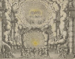 Giacomo Torelli da Fano tarafından 'Les Noces de..., 1654 balesi için yaratılan bir tiyatro seti tasarımı by Israël Silvestre