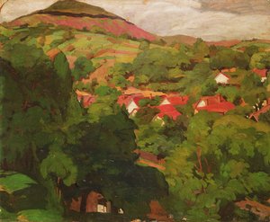 Landscape at Nagybanya, Hungary, 1918 panel by Istvan Reti