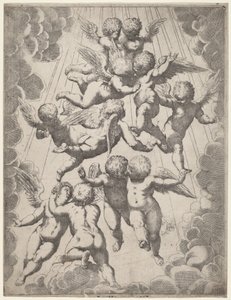 Bir Grup Melek Glory by Italian 17th Century, after Guido Reni, after Luca Cambiaso