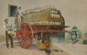 Bir arabaya şarap şişeleri yükleniyor, Floransa. 1913 yılında gönderilen kartpostal. by Italian Photographer