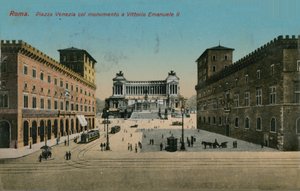 Piazza Venezia ve İtalya Kralı II. Victor Emmanuel Anıtı, Roma. 1913 yılında gönderilen kartpostal.