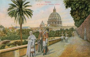 Vatikan, Roma bahçelerinde Papa Pius X. 1913 yılında gönderilen kartpostal. by Italian Photographer