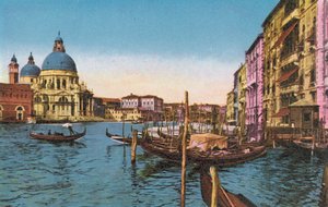Venedik/Venedik: Salute Kilisesi ve San Marco Vapuru ile Büyük Kanal (renkli fotoğraf) by Italian Photographer