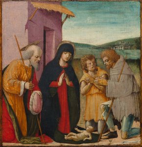 Çobanların Hayranlığı, c. 1480-1500 (ahşap üzerine yağlıboya) by Italian School