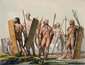 Savaş için giyinmiş antik Kelt savaşçıları, bir şamanla, c.1800-18 by Italian School