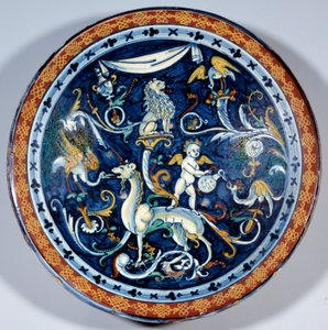 Cafaggiolo fayans kupası fantastik hayvanları süslüyor. 1510-1520 Paris, Louvre Müzesi by Italian School
