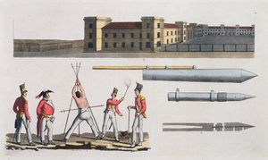Chatham Kışlası, Üçgen ve Congreve Rockets adlı bir Askeri Ceza, Milletler Tarihinden levha 17 (aquatint) by Italian School