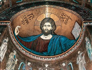 Pantocrator İsa veya Glory İsa, Monreale, Sicilya, İtalya katedralinin apsisini süslüyor by Italian School