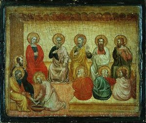 İsa öğrencilerinin ayaklarını yıkıyor, Arezzo, c.1390 by Italian School