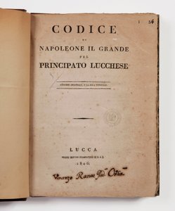 Lucca Prensliği için Büyük Napolyon Kanunu, ilk resmi baskı, Lucca, Presso Bertini, 1806 ve Lucca ve Piombino, Lucca, Fr. Bertini, 1807 by Italian School