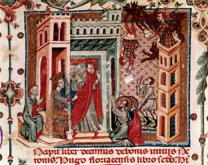 Codices Cavenses, Cod.25 f.181, Simon Magus, the Emperor Nero, and the Apostles, Speculum Historiale