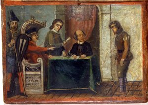 Bir vatandaşın yargıç ve şehir temsilcileri huzurunda mahkûm edilmesi 1273. Ulusal Arşiv, Siena. by Italian School