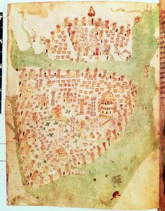 Cotton Vespasian A. XIII, f.36v: Konstantinopolis Haritası, c.1450 (parşömen) by Italian School