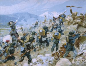 Kırım savaşı ve Chernaya savaşı, 16 Ağustos 1855, Risorgimento tarihi üzerine bir albümden illüstrasyon, çikolata Talmone için yapılmış, 19. yüzyılın sonlarında