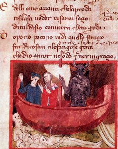 Dante ve Virgil Phlegyas teknesinde Filippo Argenti ile tanışıyorlar (İlahi Komedya