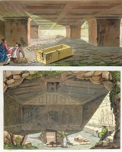 Etrüsk Mezarlarının Keşfi, c.1820 (renkli gravür) by Italian School