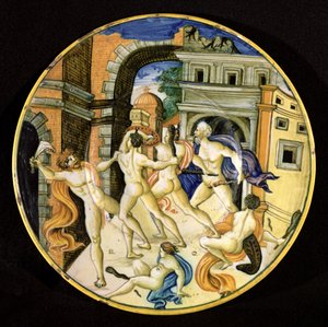 Samson ve Filistinlileri betimleyen çanak, Pesaro Atölyesi (seramik) by Italian School
