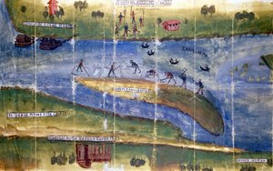 Po Nehri sakinleri arasında buz toplama hakkı konusunda anlaşmazlık. 1535. Milano, Ulusal Arşiv. by Italian School