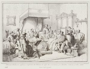Domenico Veniero, sakatlanmış ve onunla aynı fikirde olan edebiyatçılar tarafından teselli edilmiş ... (gravür) by Italian School