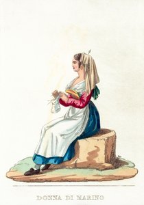 Donna Di Marino (renkli gravür) by Italian School