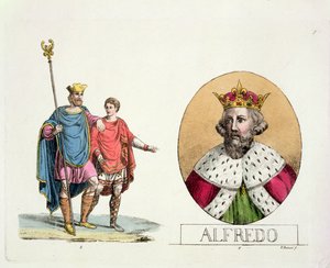 İtirafçı Edward ve Kral Alfred, Ulusların Tarihinden 7. levha (aquatint) by Italian School