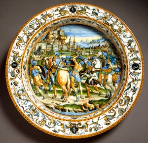 Jules Cesar'ın hayatının bir bölümü Urbino'da Fontana, İtalya atölyesinde üretilen Seramik tabak. 1550 Floransa çevresinde, Museo Nazionale del Bargello by Italian School