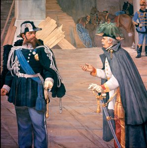 Birinci İtalyan Bağımsızlık Savaşı: “” 13/09/1849 tarihinde Novara (Novara) Savaşı”” Bicoque Savaşı olarak da adlandırılır. Vittorio Emanuele (Victor Emmanuel) (Victor-Emmanuel) II (1820-1870) ve Joseph Radetzky (1766-1858) savaştan sonra. Bir freskten det by Italian School