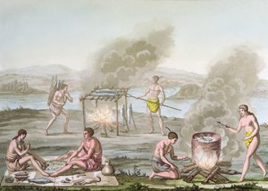 Florida Kızılderilileri yemek hazırlıyor ve pişiriyor, 1820 dolayları by Italian School