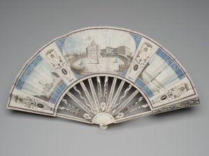 Roma anıtlarının manzarasına sahip katlanır yelpaze, c.1780