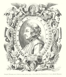1304'te Arezzo'da doğan Francois Petrarque, 1374'te öldü, 16. Yüzyıl Portresinin tıpkıbasımı, British Museum (gravür) by Italian School