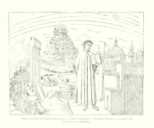 Santa Croce Servi Kapısında Fresk, Alegorik Resim, Dante, Floransa ve Yedi Çember, Domenico di Michelino (gravür) by Italian School