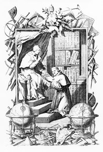 Sacred-Profane Universal Library için Frontispiece, Cilt 1, Vincenzo Coronelli, baskı Alessandro dalla Via tarafından yapıldı, 1701
