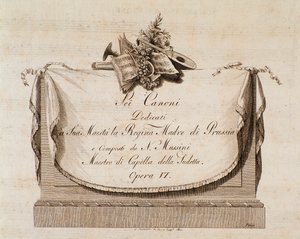 İtalyan besteci Natale Mussini'nin (1765-1837) Prusya Kraliçesi'ne ithaf ettiği Sei canoni'nin müzik notalarının ön yüzü by Italian School
