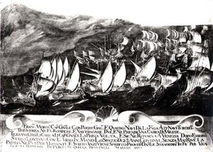 General Francisco Morosini (1618-94) ve Venedik Donanması, Girit Sahili Açıklarında Türk Donanması ile Karşılaşmada, Mayıs 1661 by Italian School
