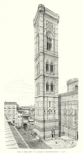 Giotto ve Taddeo Gaddi, The Campanile of Sainte-Marie-des-Fleurs (gravür) by Italian School