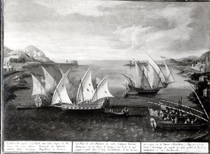 Venedik Kaptanı İvanoviç da Dabrota ile Türk Korsan Barbarossa arasındaki Patras açıklarında olay, 17 Nisan 1751 by Italian School